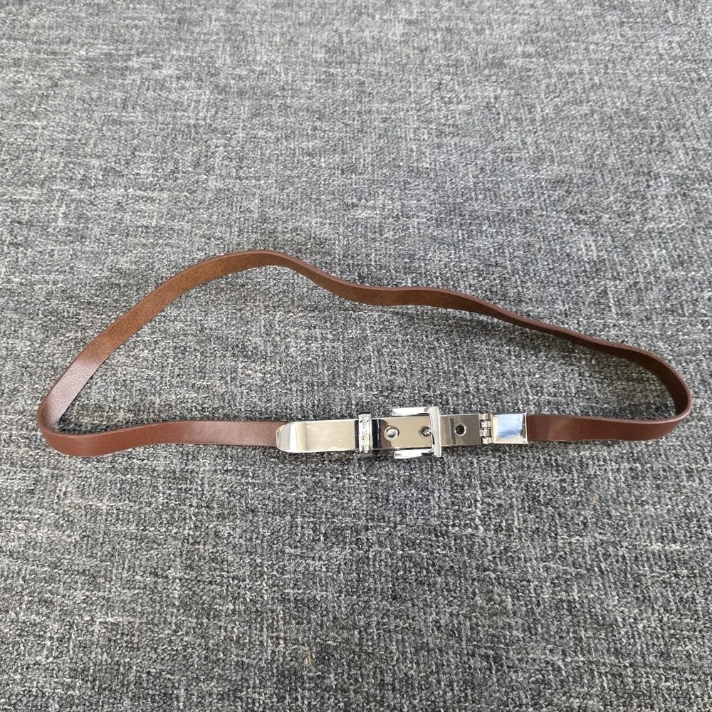 Michael Kors Womens Brown Leather Skinny Belt Silver Buckle XS 30